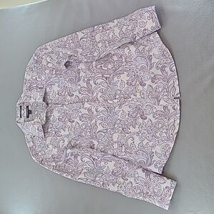 LANDS' END‎ Women's No Iron Supima Button Down Long Sleeve Print Blouse -Size 4